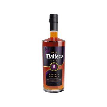 Ron Malteco Panama 6-year-old rum bottle with dark label on white background