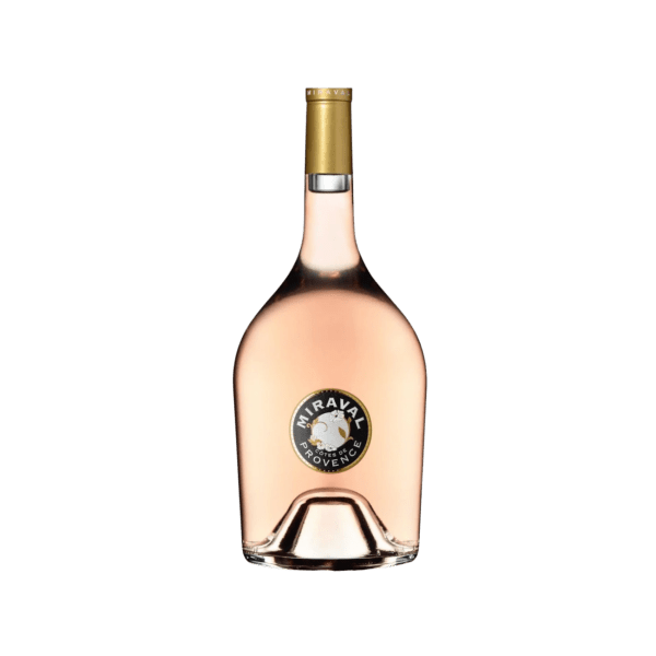 Miraval Provence rosé wine bottle with gold cap on a transparent background