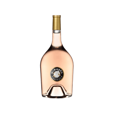 Miraval Provence rosé wine bottle with gold cap on a transparent background