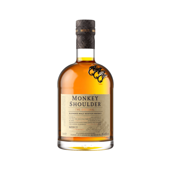 Monkey Shoulder blended malt Scotch whisky bottle with label and decorative cap
