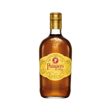 Pampero Especial aged rum bottle with gold label on isolated background