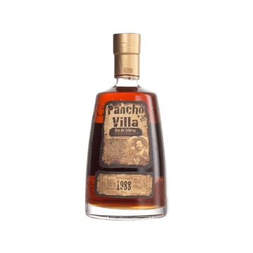 Pancho Villa Ron de Soleras aged 1988 dark amber rum bottle with vintage label and gold cap