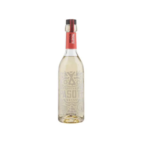 Pasote Reposado tequila bottle with clear glass and red seal cap