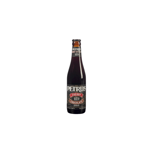 Petrus Cherry Chocolate Nitro Quad Belgian ale bottle with dark label and red accents