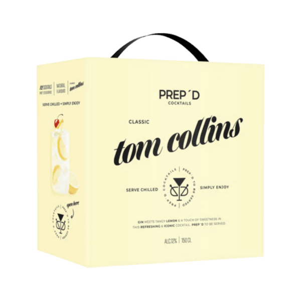 Prep’d Cocktails box with classic Tom Collins ready-to-drink cocktail, lemon garnish image