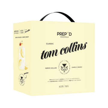 Prep’d Cocktails box with classic Tom Collins ready-to-drink cocktail, lemon garnish image