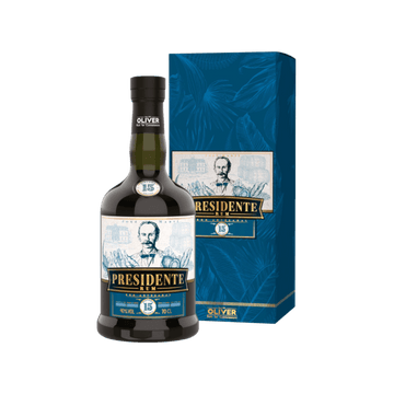 Presidente 15 year old premium rum bottle and gift box, 700ml, blue packaging