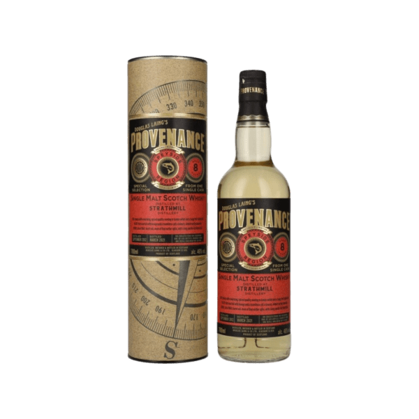Provenance Strathmill single malt Scotch whisky bottle with packaging, premium spirits