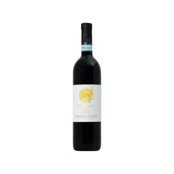 Barbera d'Alba red wine bottle with white label on a transparent background