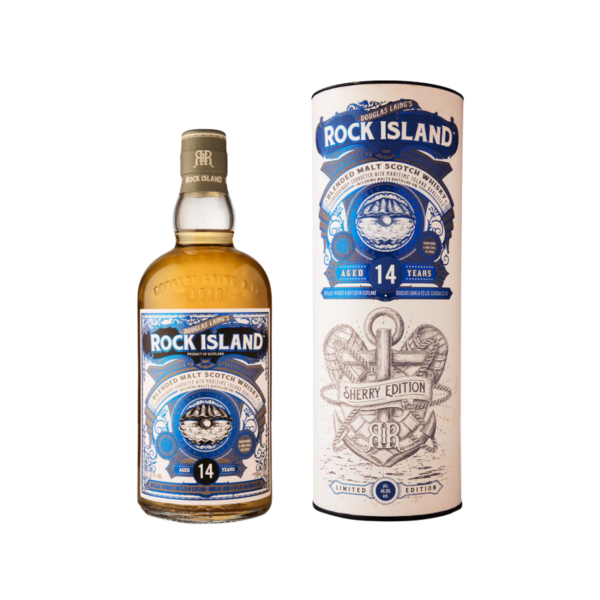 Rock Island 14 year blended malt scotch whisky bottle and tube, sherry edition