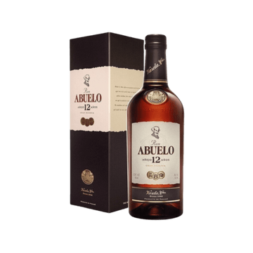 Ron Abuelo 12 Años rum bottle with original packaging, premium aged spirit