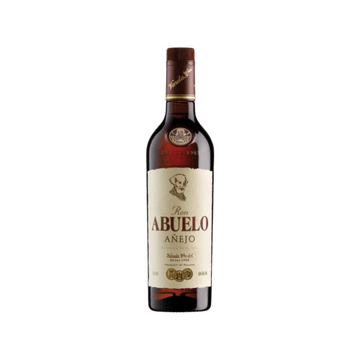 Ron Abuelo Añejo premium aged rum bottle with cream label on transparent background