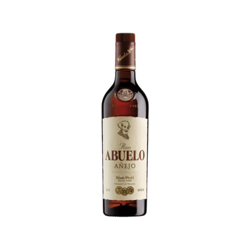 Bottle of Ron Abuelo Añejo aged Panama rum with cream label and brown cap