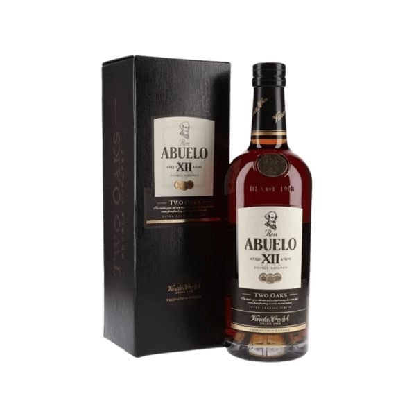 Ron Abuelo XII Two Oaks aged rum bottle with gift box, premium spirits product