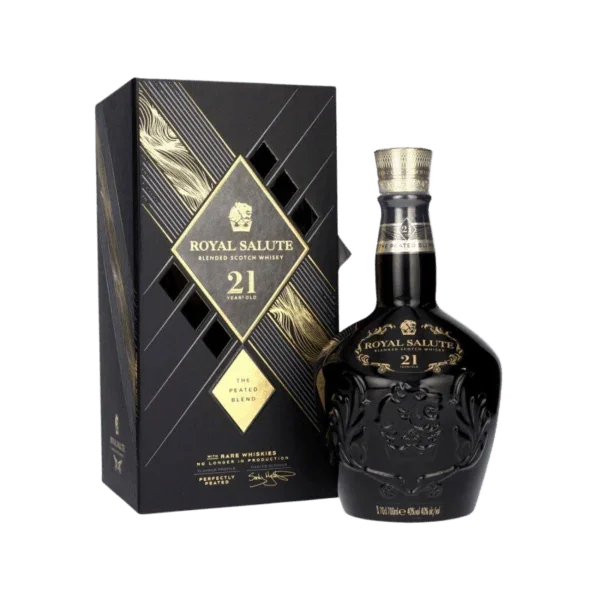 Royal Salute 21 year old blended Scotch whisky in black gift box and ornate bottle