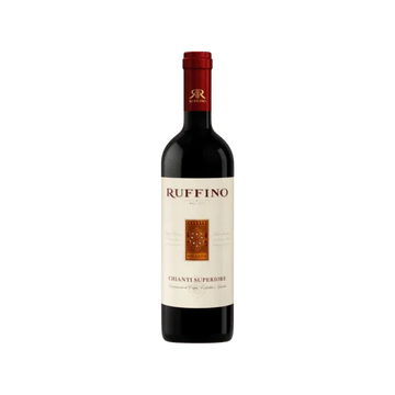 Ruffino Chianti Superiore red wine bottle with cream label and red foil cap