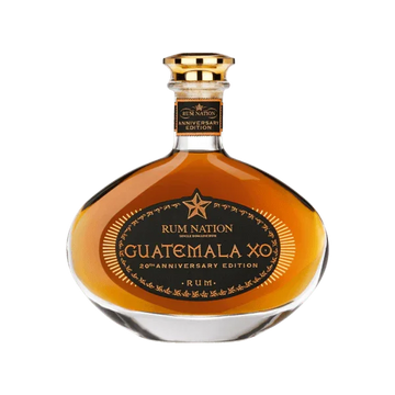 Elegant bottle of Rum Nation Guatemala XO 20th Anniversary Edition rum with gold accents