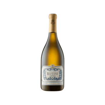 Bottle of Rutini Chardonnay white wine with decorative label and gold cap