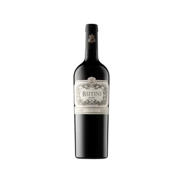 Rutini Malbec red wine bottle with detailed label on a plain background