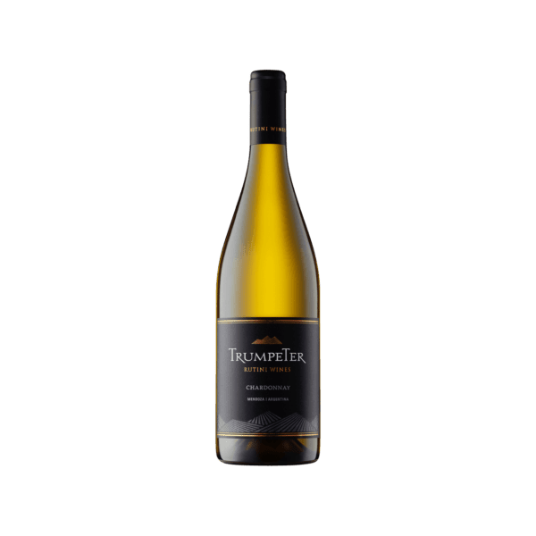 Trumpeter Rutini Chardonnay white wine bottle from Mendoza Argentina with black label