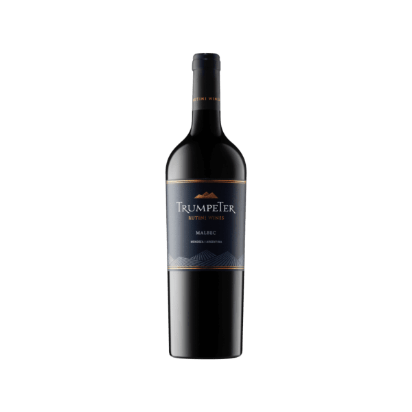 Trumpeter Malbec red wine bottle from Rutini Wines, Mendoza Argentina, elegant label