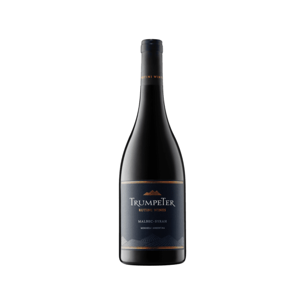 Trumpeter Rutini Wines Malbec Syrah red wine bottle, front label, on white background