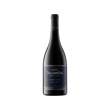 Trumpeter Rutini Wines Malbec Syrah red wine bottle, front label, on white background