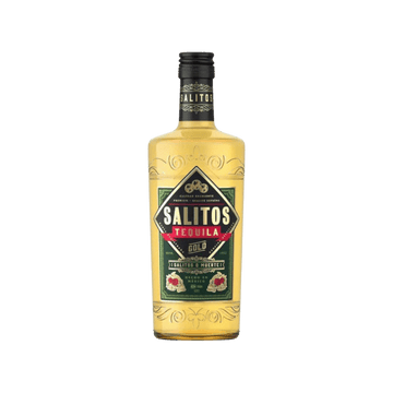 Salitos Tequila Gold bottle with decorative label on transparent background