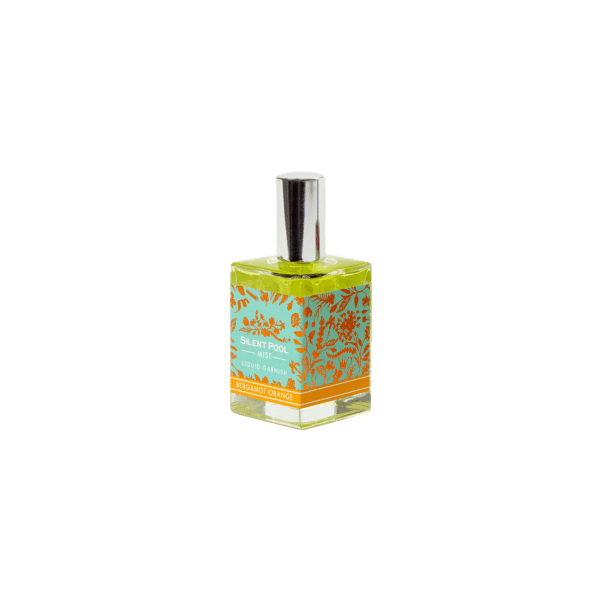 Silent Pool Mist Bergamot Orange liquid garnish in square glass bottle with floral label