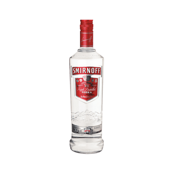 Smirnoff No. 21 Triple Distilled Vodka bottle with red label and cap