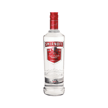 Smirnoff No. 21 Triple Distilled Vodka bottle with red label and cap