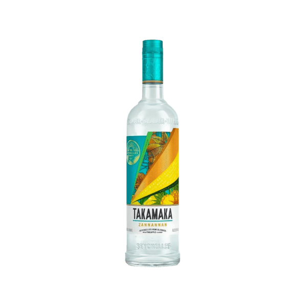 Takamaka Zannannan white rum bottle with colorful tropical leaf and flower label, 700ml