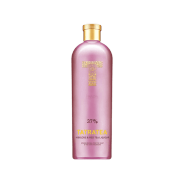TATRATEA Hibiscus & Red Tea Liqueur 37% in a metallic pink bottle with gold cap