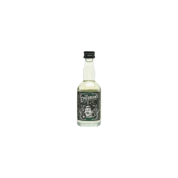Small bottle of The Epicurean blended malt whisky with illustrated label on green background
