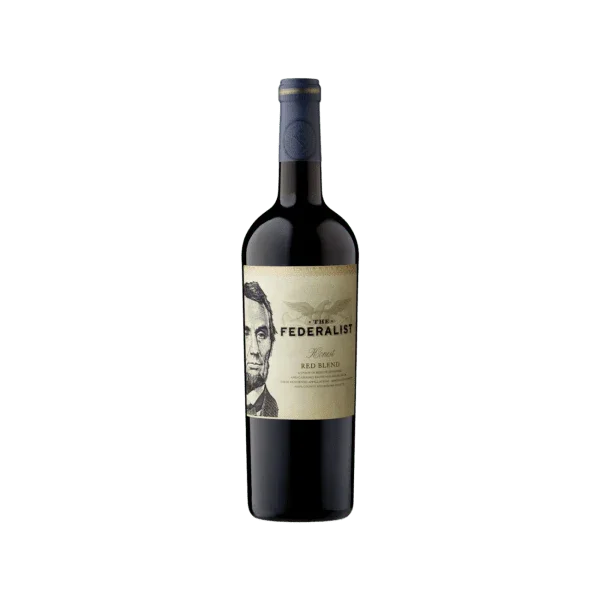 The Federalist red blend wine bottle with illustrated label on plain background