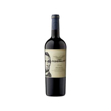The Federalist red blend wine bottle with illustrated label on plain background