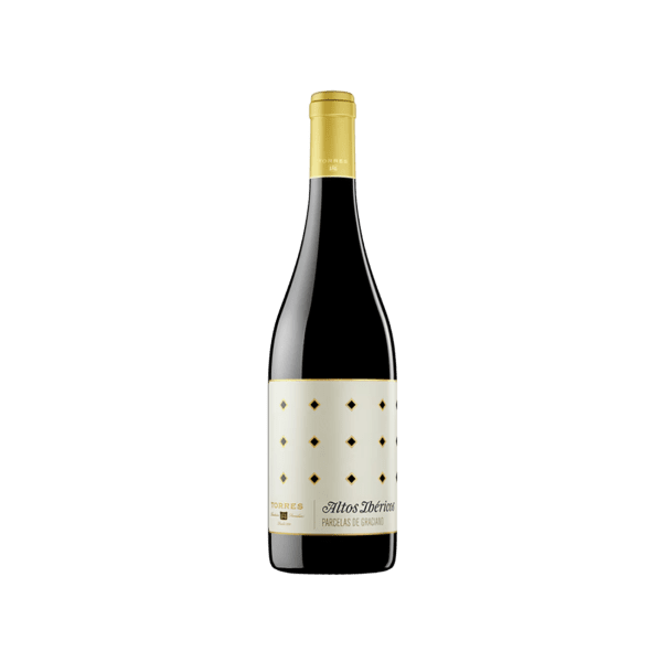 Bottle of Altos Ibéricos Parcela de Gracián red wine with gold and white label