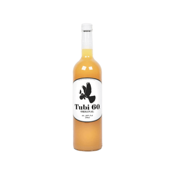 Tubi 60 Original alcoholic beverage bottle with white label and black bird logo