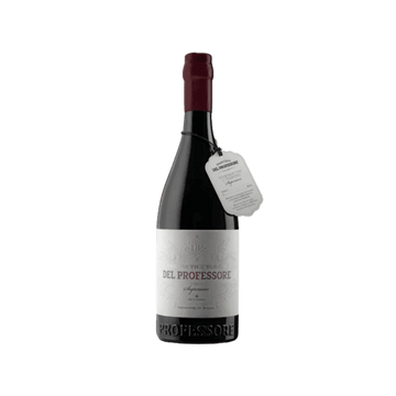 Del Professore red wine bottle with white label and tag, premium alcohol, isolated background