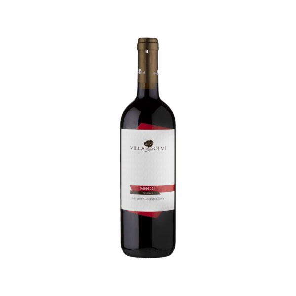 Villa degli Olmi Merlot red wine bottle with white and red label, Italian Indicazione Geografica Tipica