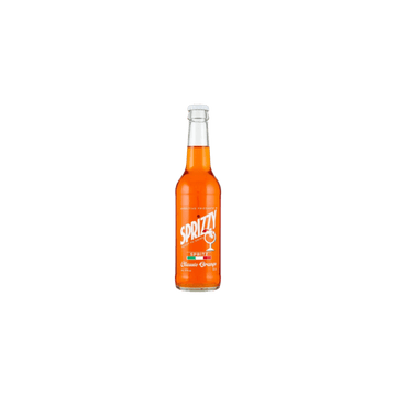 Sprizzy Classic Orange carbonated soft drink bottle with bright orange liquid and white cap