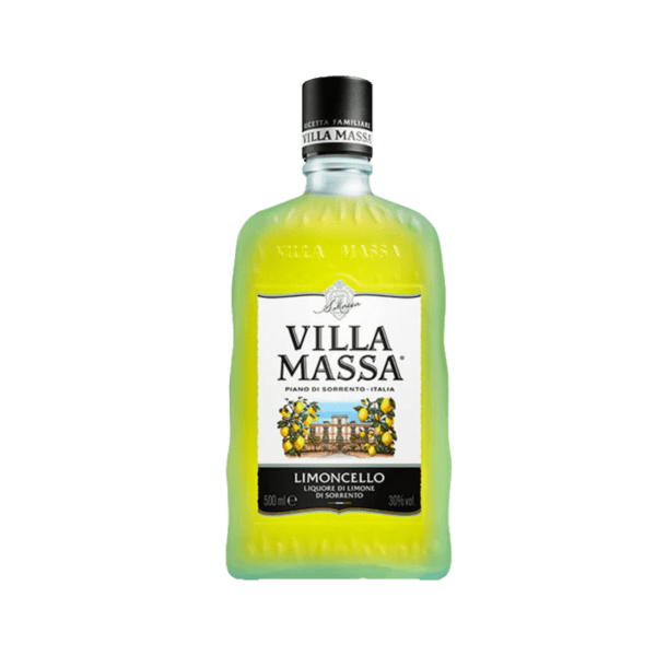 Villa Massa Limoncello 500ml bottle, premium Italian lemon liqueur with yellow liquid