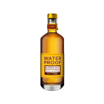 Waterproof blended malt Scotch whisky bottle with yellow label, 70cl, 45.8% ABV