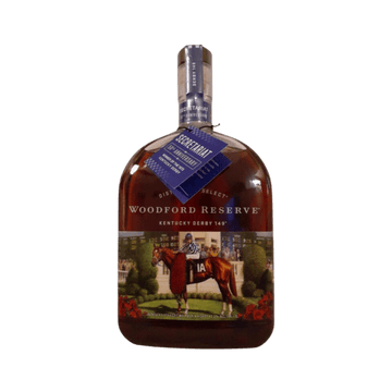 Woodford Reserve Kentucky Derby 149 bourbon bottle with Secretariat horse and jockey label