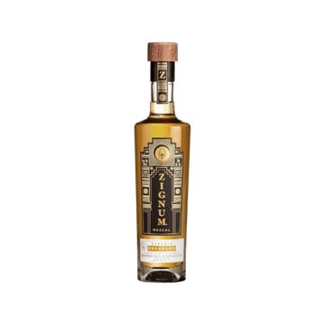 Zignum Mezcal Espadin Reposado bottle with black and gold label and wooden cap