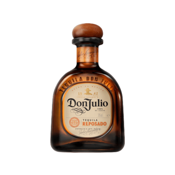 Don Julio Reposado tequila bottle with brown glass and wooden cap