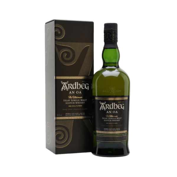 Ardbeg An OA Islay Single Malt Scotch Whisky bottle and decorative box