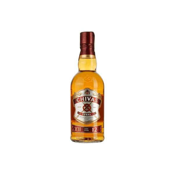 Chivas Regal 12 Year Old blended Scotch whisky bottle with red label and gold accents