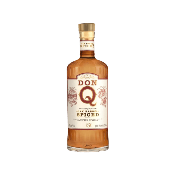 Don Q Oak Barrel Spiced rum bottle with amber liquid and decorative label