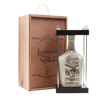 Premium Legendario ceramic rum bottle in a gift box with wooden packaging